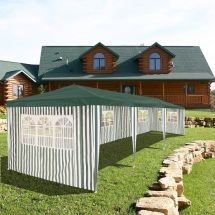 Тент садовый из полиэтилена 9x3x2,5 (8 стенок с окошками)
